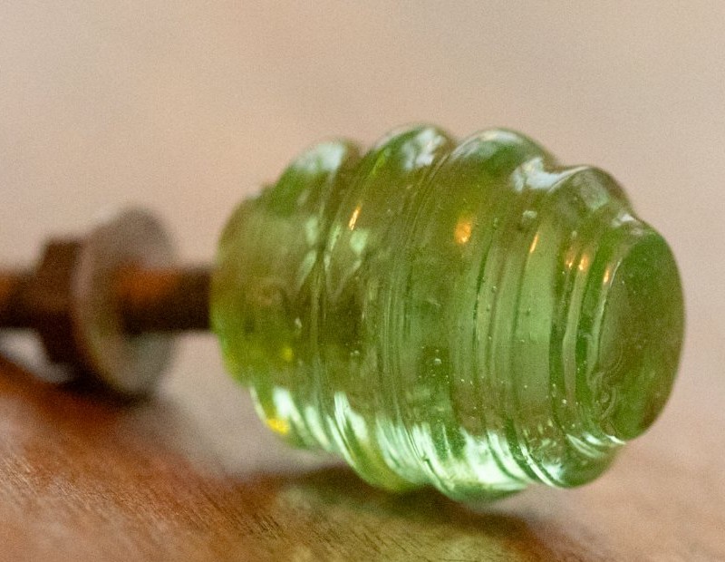 Beehive Green Glass Cabinet Knob - Antique Hotel Salvage