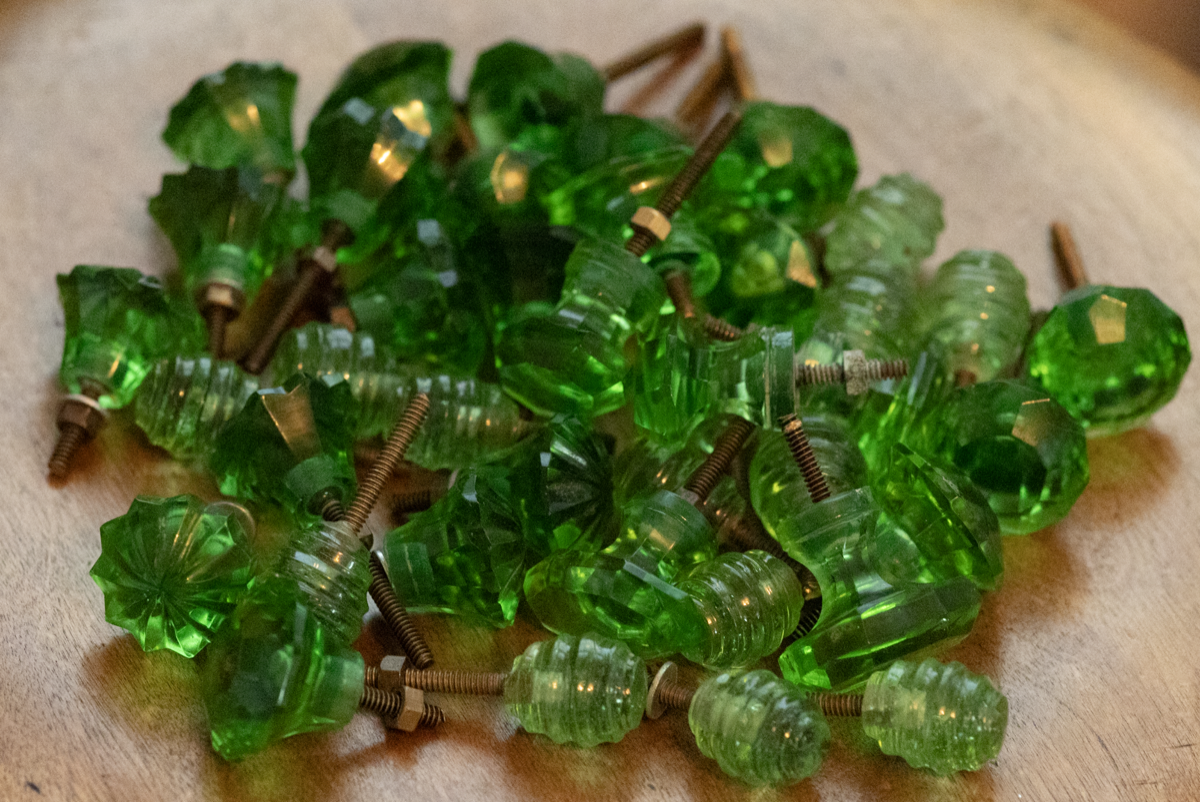 Antique Green Glass Cabinet Knob Collection - Mixed Styles Hotel Salvage