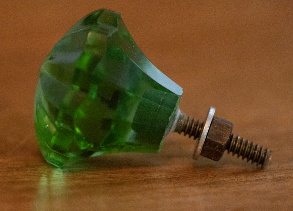 Octagon Faceted Green Glass Cabinet Knob - Antique Hotel Salvage