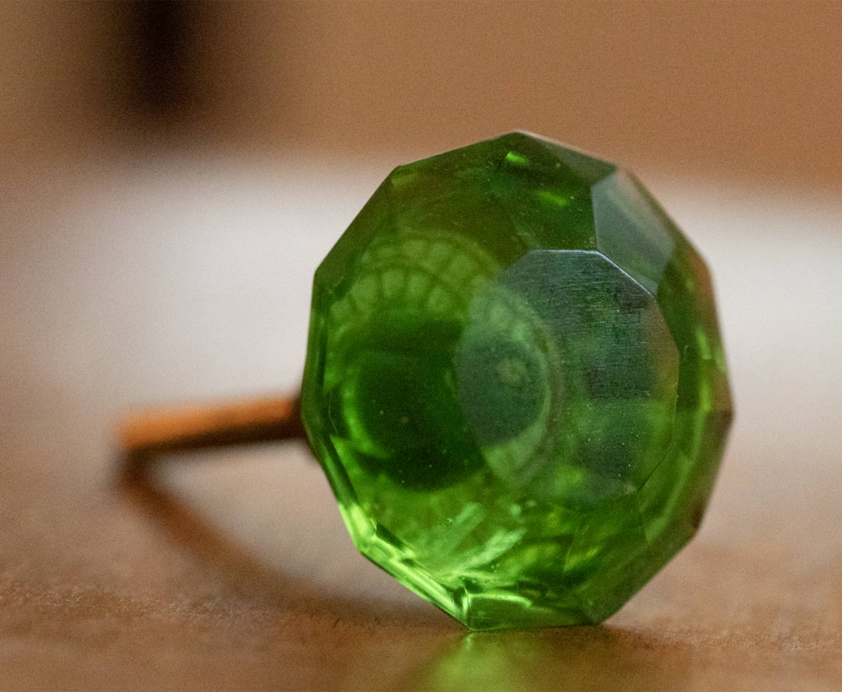 Diamond Petite Green Glass Cabinet Knob - Antique Hotel Salvage
